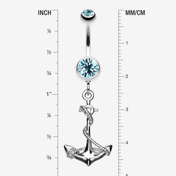 Detail View 1 of Classic Rope Anchor Belly Ring-Aqua